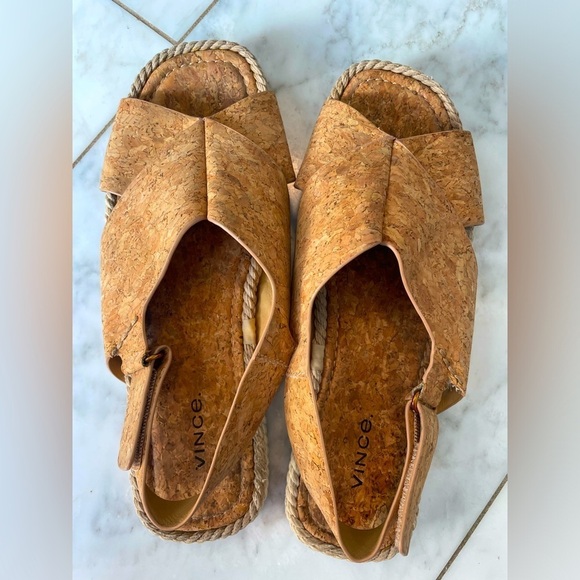Vince Shoes - Vince women’s 8.5 tan cork crossover flat sling back espadrilles velcro closure